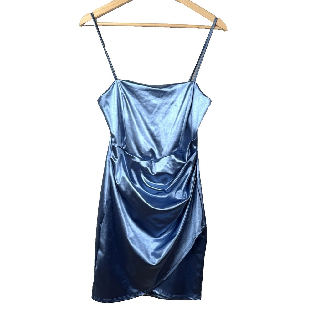 Windsor Light Blue Satin Ruched Dress Wedding Guest Summer Garden Party Sz Large